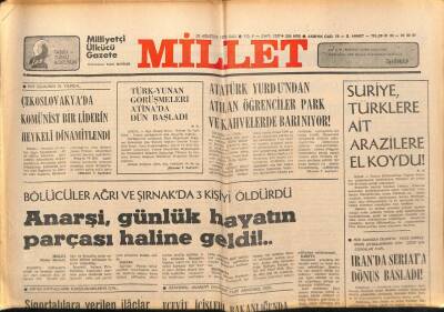 Millet Gazetesi 29 Ağustos 1978 - Suriye Türklere Ait Arazilere El Koydu GZ89611 - 1