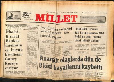 Millet Gazetesi 29 Ağustos 1979 - Anarşik Olaylarda Dün de 8 Kişi Öldü GZ66410 - 2