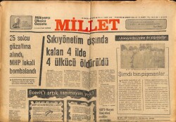 Millet Gazetesi 29 Aralık 1978 - Sıkıyönetim Dışında Kalan 4 İlde 4 Ülkücü Öldürüldü GZ66420 - 2