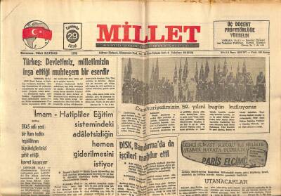 Millet Gazetesi 29 Ekim 1975 - Türkeş Devletimiz Milletimizin İnşa Ettiği Muhteşem Bir Eserdir GZ89587 - 1