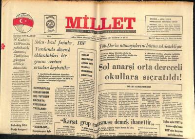 Millet Gazetesi 29 Kasım 1975 - TÖB-DERin Nümayişlerini Bütün Sol Destekliyor GZ91521 - 1