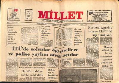 Millet Gazetesi 29 Mart 1977 - İTÜde Solcular Öğrencilere Ve Polise Yaylım Ateşi Açtılar GZ72524 - 2