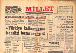 Millet Gazetesi 29 Temmuz 1975 - Türkiye'nin İsteği Üzerine NATO Konseyi Olağanüstü Olarak Bugün Toplanıyor GZ158695 - Gökçekoleksiyon
