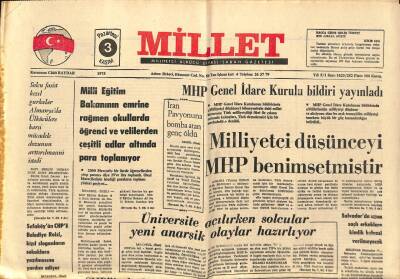 Millet Gazetesi 3 Kasım 1975 - Üniversite Açılırken Solcular Yeni Anarşik Olaylar Hazırlıyor GZ89549 - 1