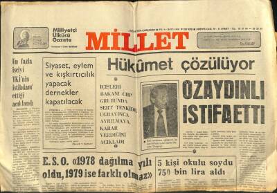 Millet Gazetesi 3 Ocak 1979 - Hükümet Çözülüyor Özaydınlı İstifa Etti GZ104235 - 1
