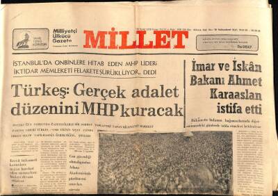 Millet Gazetesi 30 Eylül 1979 - İmar Ve İskan Bakanı Ahmet Karaaslan İstifa Etti GZ69023 - 2