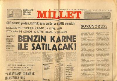 Millet Gazetesi 30 Haziran 1978 - Benzin Karne İle Satılacak GZ89531 - 1