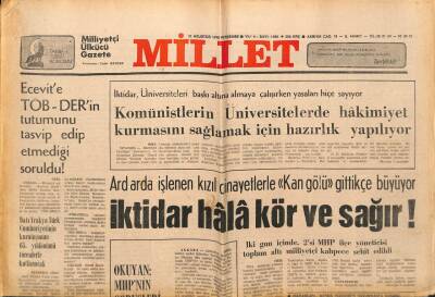 Millet Gazetesi 31 Ağustos 1978 - Komünistlerin Üniversitelerde Hakimiyet Kurmasını Sağlamak İçin Hazırlık Yapılıyor GZ89599 - 1