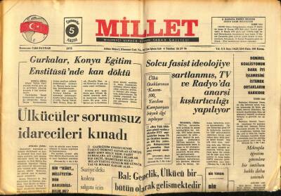 Millet Gazetesi 5 Kasım 1975 - Ülkücüler Sorumsuz İdarecileri Kınadı GZ89538 - 1