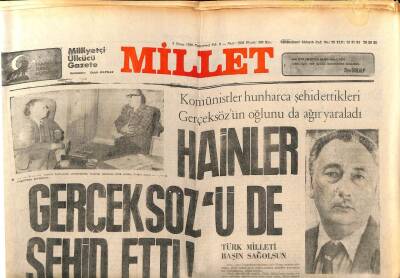 Millet Gazetesi 5 Nisan 1980 - Hainler Gerçeksözü de Şehid Etti ! GZ76879 - 1