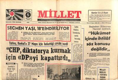 Millet Gazetesi 5 Temmuz 1975 - Alparslan Türkeş Baykala Hakettiği Cevabı Verdi GZ103614 - 2