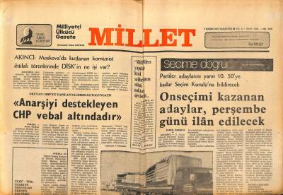 Millet Gazetesi 7 Kasım 1977 - Anarşiyi Destekleyen CHP Vebal Altındadır GZ89767 - 1