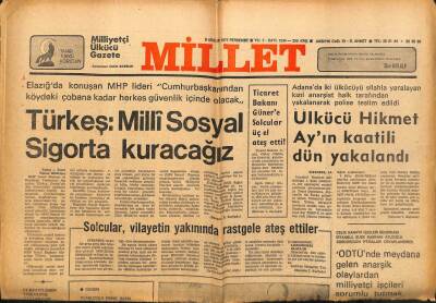 Millet Gazetesi 8 Aralık 1977 - Hikmet Ayın Katili Dün Yakalandı GZ89676 - 1