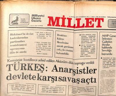 Millet Gazetesi 8 Aralık 1979 - Prof.Cahit Tütengil Öldürüldü GZ103619 - 1