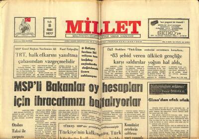 Millet Gazetesi 8 Mart 1977 - MSPLİ Bakanlar İhracatımızı Baltalıyor GZ104214 - 1