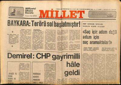 Millet Gazetesi 9 Kasım 1978 - Demirel CHP Gayrimilli Hale Geldi GZ89548 - 1