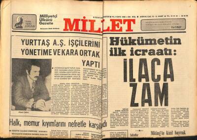 Millet Gazetesi 9 Ocak 1978 - Hükümetin İlk İcraatı İlaca Zam GZ89749 - 1