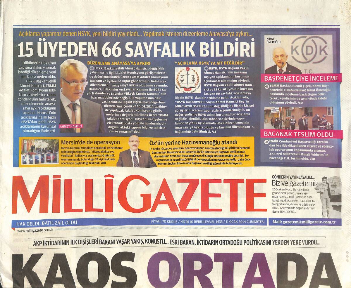 Milli Gazete 11 Ocak 2014 - Tarımdaki Yanlış Politikalar Sürüyor - Mancini'den Türk Futbolu'na Reçete! GZ136673 - 1
