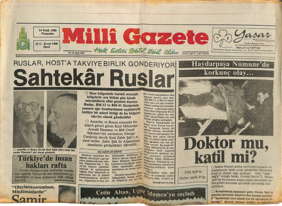 Milli Gazete 14 Ocak 1988 - Batı'nın Sömürgesi Miyiz? - Uğur Mumcu MİT Ajanı - Fırat Üniversitesi'nde Neler Oluyor? GZ145201 - 1