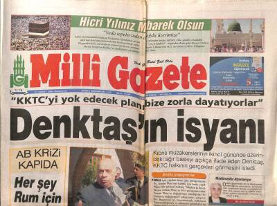 Milli Gazete 21 Şubat 2004 - Rauf Denktaşın İsyanı KKTCyi Yok Edecek Planı Bize Dayatıyorlar GZ55620 - 1