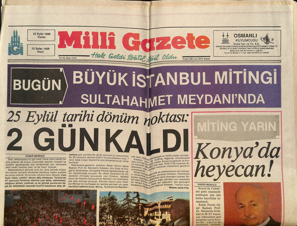Milli Gazete 23 Eylül 1988 - IMF Talimat Yağdırıyor 'Zammı Acele Yapın' - Turgut Özal'ın Mektubu Hayali Çıktı! GZ145732 - 1