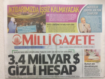 Milli Gazete Gazetesi 10 Şubat 2015 - 3.4 Milyar Dolar Gizli Hesap GZ27226 - 1