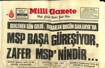 Milli Gazete Gazetesi 12 Temmuz 1975 - MSP Başa Güreşiyor , Zafer MSPnindir... - Kıbrıs Türk Federe Devletide İslam Konferansına Katılıyor GZ98575 - 1