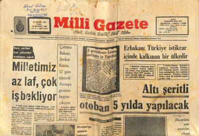 Milli Gazete Gazetesi 19 Aralık 1976 - Erbakan Türkiye İstikrar İçinde Kalkınan Bir Ülkedir GZ98342 - 1
