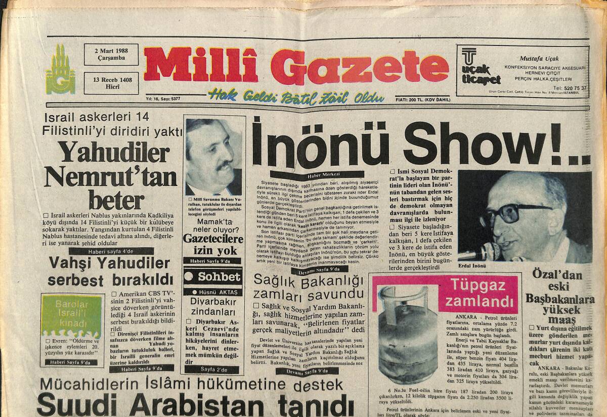 Milli Gazete Gazetesi 2 Mart 1988 - Komünist Çin'de İslam Bankası'na Özel İzin - Suudi Arabistan Tanıdı GZ151350 - 1