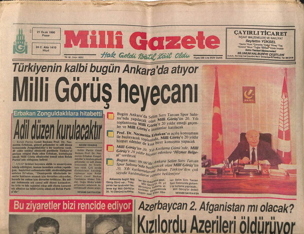 Milli Gazete Gazetesi 21 Ocak 1990 - Özal Yahudi Kissinger'la Görüştü - Denktaş : Bizi Kimse Oyuna Getiremez GZ151451 - 1