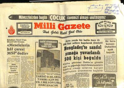 Milli Gazete Gazetesi 23 Kasım 1974 - Bengladeşte Sandal Irmağa Yuvarlandı 500 Kişi Boğuldu GZ98587 - 1