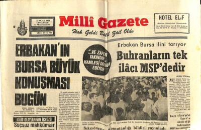 Milli Gazete Gazetesi 25 Ocak 1975 - Erbakanın Bursa Büyük Konuşması Bugün GZ98635 - 1