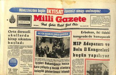 Milli Gazete Gazetesi 3 Kasım 1974 - MSP Adapazarı Ve Bolu İl Kongreleri Bugün Yapılıyor GZ98700 - 1