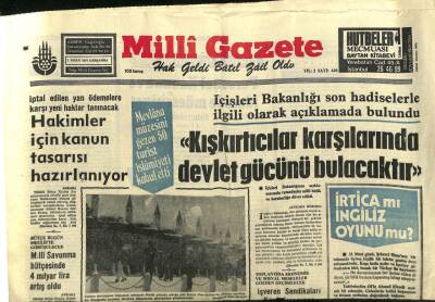 Milli Gazete Gazetesi 3 Nisan 1974 - Mevlana Müzesini Gezen 50 Turist İslamiyeti Kabul Etti - Brezilyada Selden 4 Bin Kişi Can Verdi GZ98565 - 1