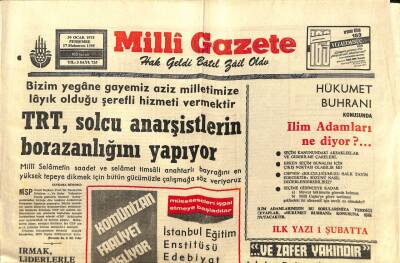 Milli Gazete Gazetesi 30 Ocak 1975 -Fındık İhraç Fiyatları Düşürülmüyor - TRT , Solcu Anarşistlerin Borazanlığını Yapıyor GZ98632 - 1