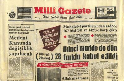 Milli Gazete Gazetesi 4 Nisan 1974 - Muhalefet Partilerinden Sadece 167 Kişi 141 Ve 142ye Karşı Çıktı GZ98564 - 1