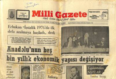 Milli Gazete Gazetesi 9 Ocak 1977 - Anadolunun Beş Bin Yıllık Ekonomik Yapısı Değişiyor - TRT İle İlgili Şikayetler İnceleniyor!.. GZ98363 - 1