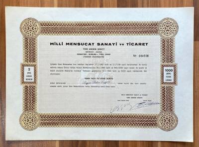 Milli Mensucat Sanayi ve Ticaret Adana 1942 Hisse Senedi (2 Hisse) HSS389 - 1