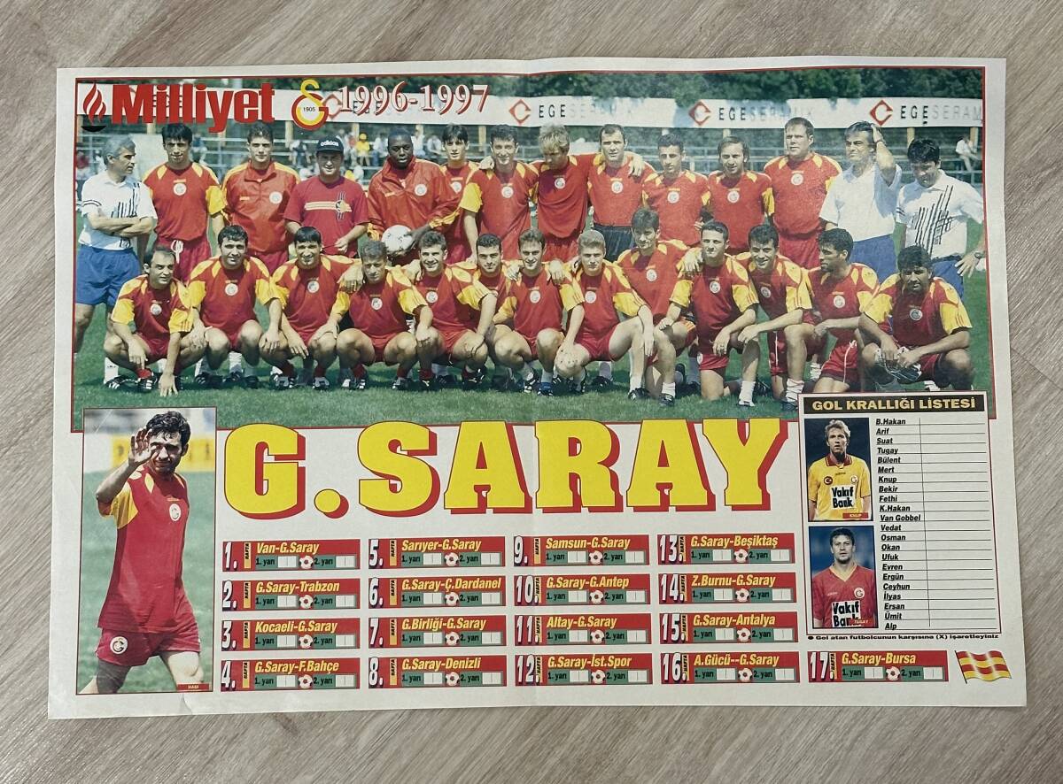 Milliyet 1996 - 1997 Galatasaray Oyuncu Kadrosu Ve Galatasaray Maç Fikstürü KRT21427 - 1