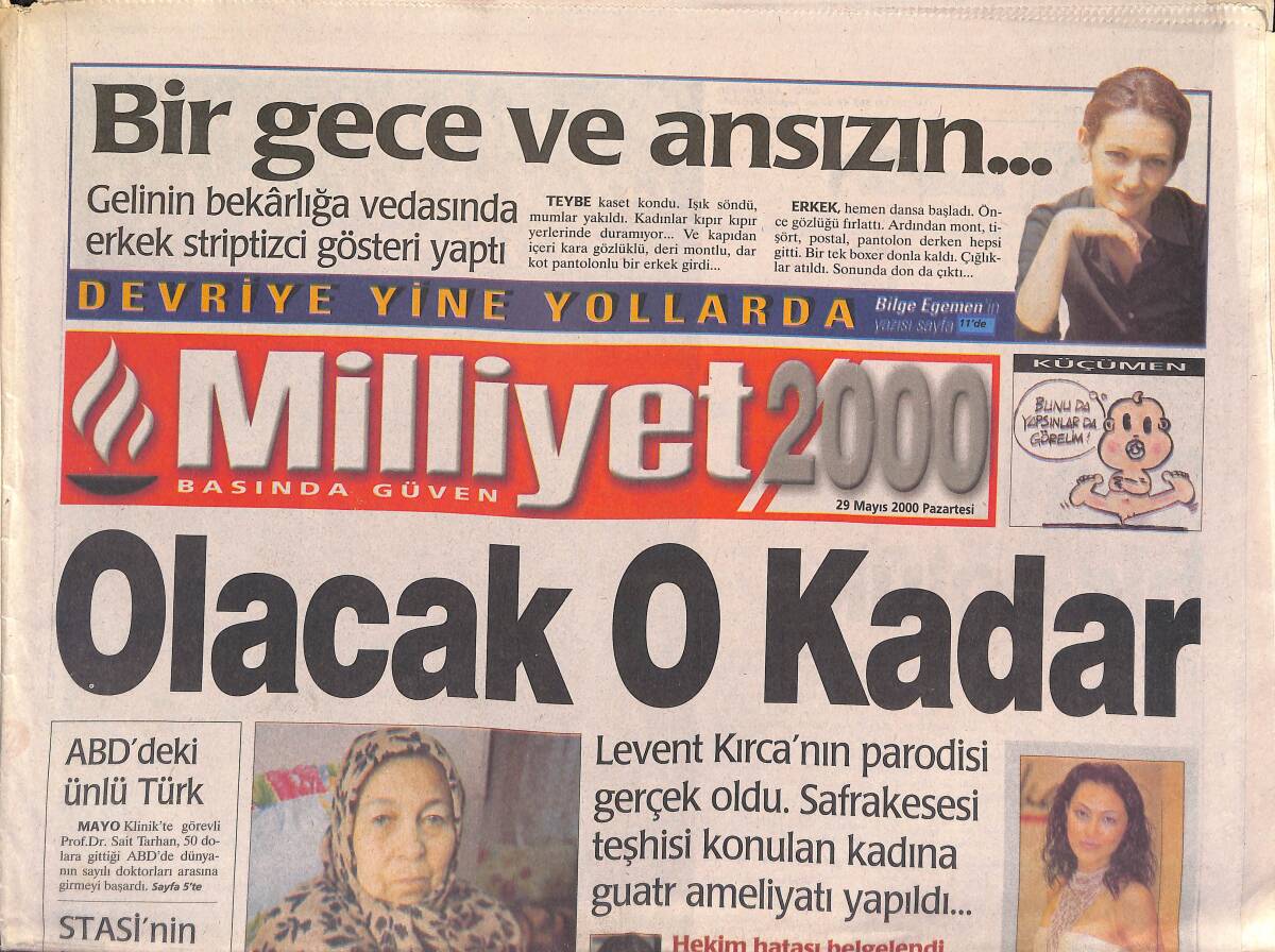 Milliyet 2000 Gazetesi 29 Mayıs 2000 - Kraliçe Elizabeth'ten Liz Taylor'a Ödül - Akşehir'den Afyon'a Rock GZ3138 - 1