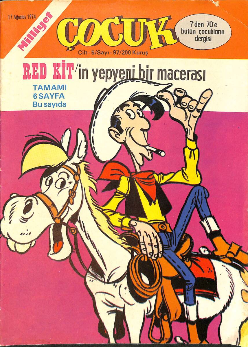 Milliyet Çocuk 17 Ağustos 1974 Sayı: 97 - Red Kit - Kaygısızlar - Pembe Panter - Örümcek Adam NDR97324 - 1