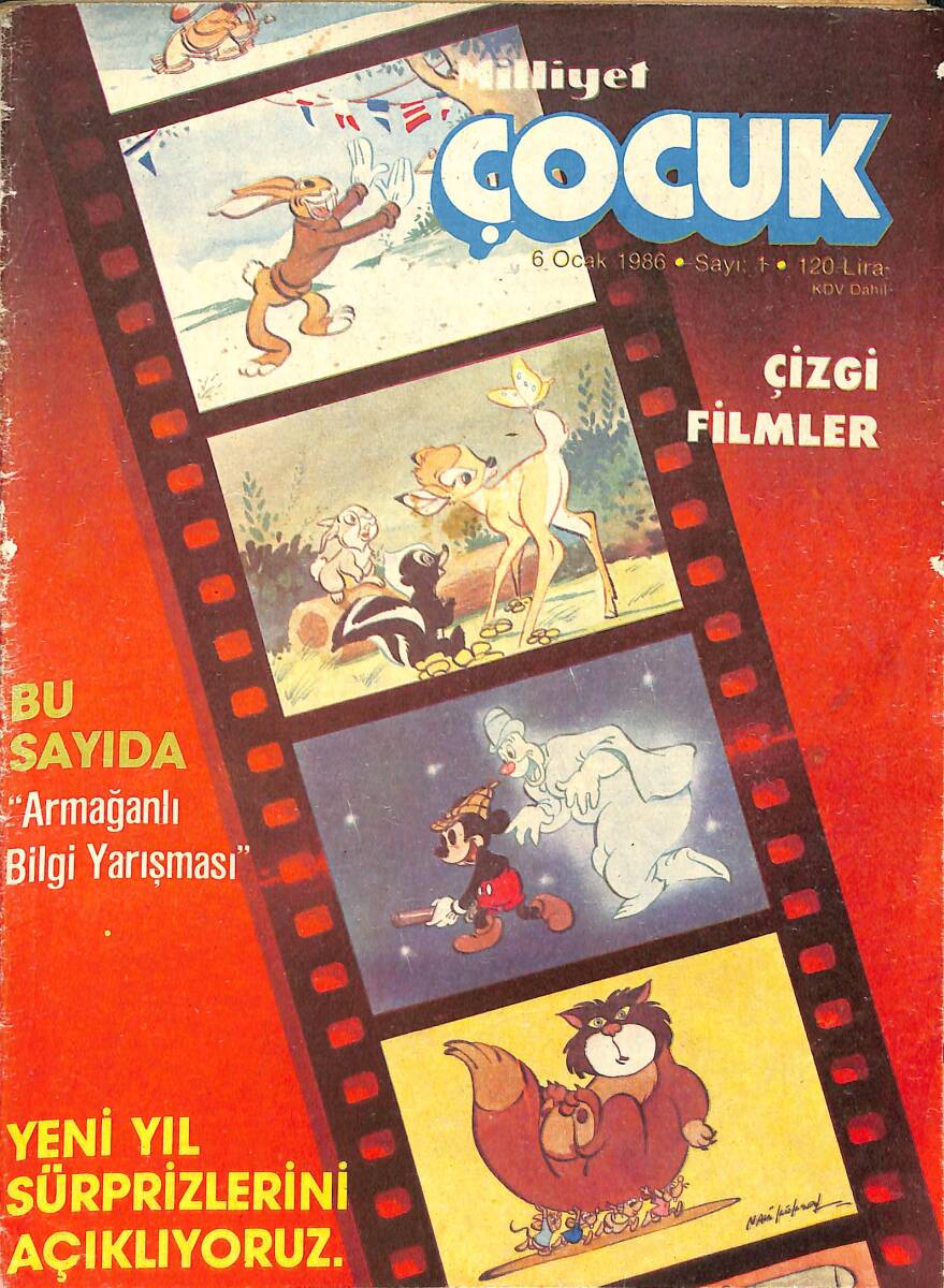 Milliyet Çocuk 6 Ocak 1986 Sayı: 1 - Red Kit - Ormanlar Kralı Robin - Kaptan Cousteau - Beşler Çetesi NDR97421 - 1