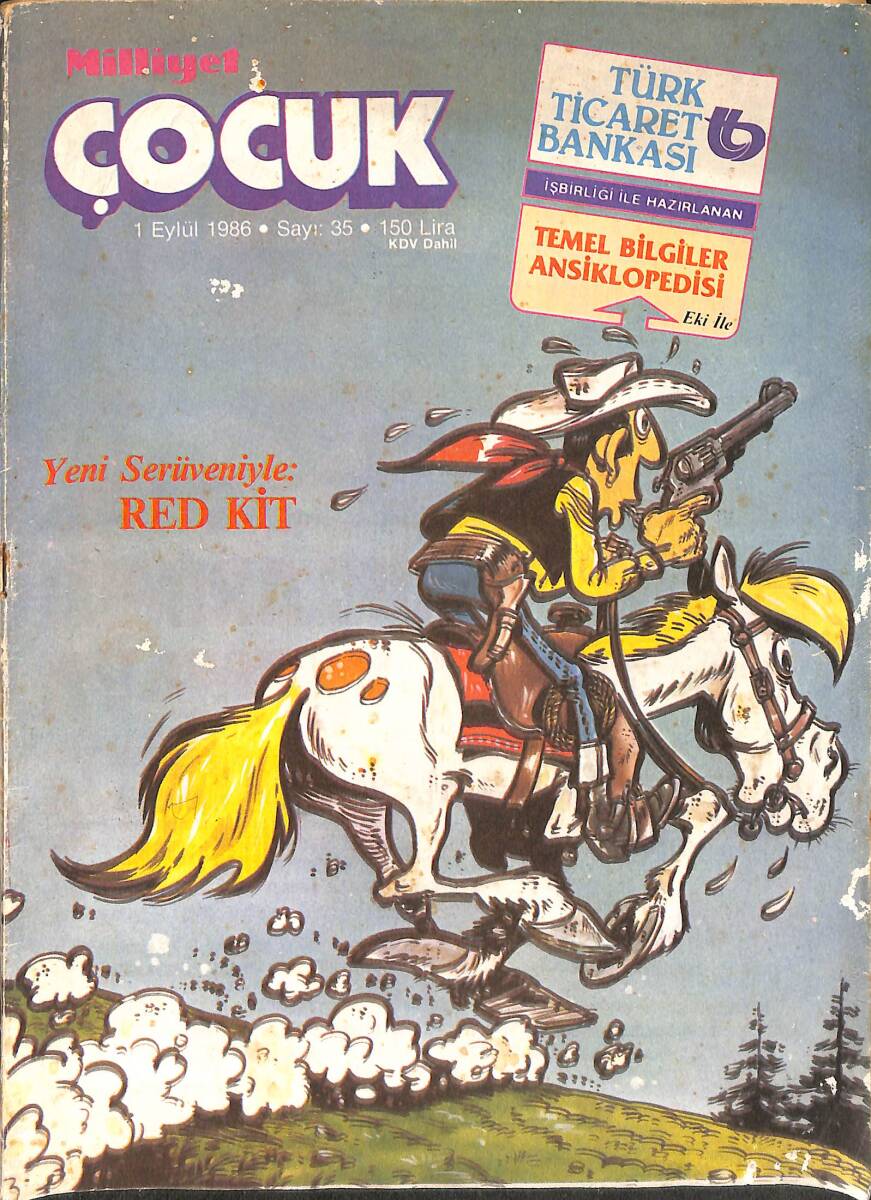 Milliyet Çocuk Dergisi 1 Eylül 1986 Sayı: 35 - Kapak: Red Kit - Bebek Şirin - Ormanlar Kralı Robin - Bilmece Bulmaca-Korkusuz Sürücü - Kaptan Cousteau NDR96053 - 1