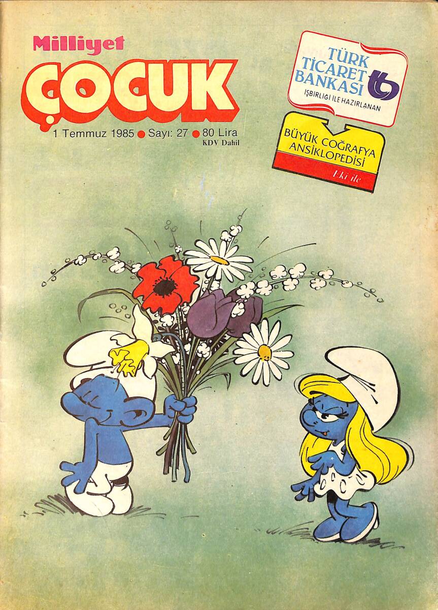Milliyet Çocuk Dergisi 1 Temmuz 1985 Sayı: 27 - Red Kit - Siyah Kısrak - Şirinler - Dalton Kardeşler NDR96040 - 1