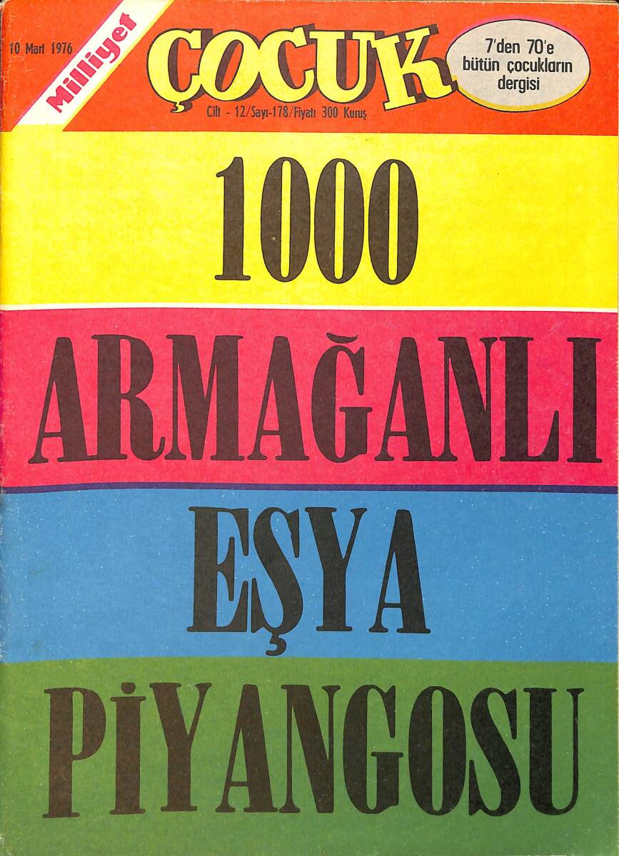 Milliyet Çocuk Dergisi 10 Mart 1976 Sayı: 178 - Aristokratlar - Albay Bum - Kaygısızlar - Örümcek Adam - Agar Büyülü Oyuncaklar - Tenten -Pembe Panter NDR95990 - 1