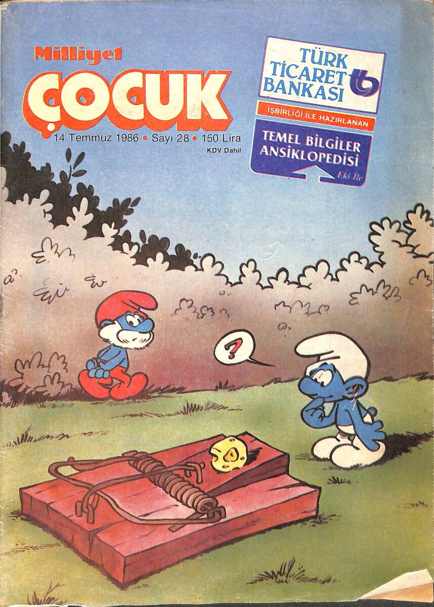 Milliyet Çocuk Dergisi 14 Temmuz 1986 Sayı: 28 - Kapak: Şirinler - Red Kit - Çırak Şirin - Bilmece Bulmaca - Kaptan Cousteau NDR96258 - 1