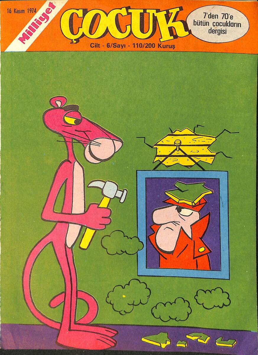 Milliyet Çocuk Dergisi 16 Kasım 1974 Sayı: 110 - Kapak: Pembe Panter - Tommy Banco - Fenerbahçe Oyuncu Posteri İmzalı - Pembe Panter - Örümcek Adam NDR97148 - 1