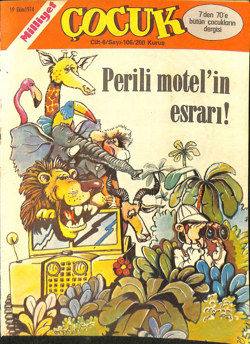 Milliyet Çocuk Dergisi 19 Ekim 1974 Sayı: 106 - Tommy Banco - Perili Motel'in Esrar - Kaygısızlar - Pembe Panter - Gizli Örgüt NDR97144 - 1