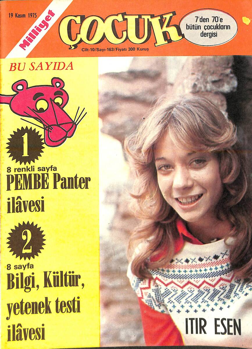 Milliyet Çocuk Dergisi 19 Kasım 1975 Sayı:163 - Kapak: Itır Esen - Red Kit 10 - Aristokratlar - Kaygısızlar - Robinson Kruzo - Tatlı Cadı - Tenten 4 NDR95959 - 1
