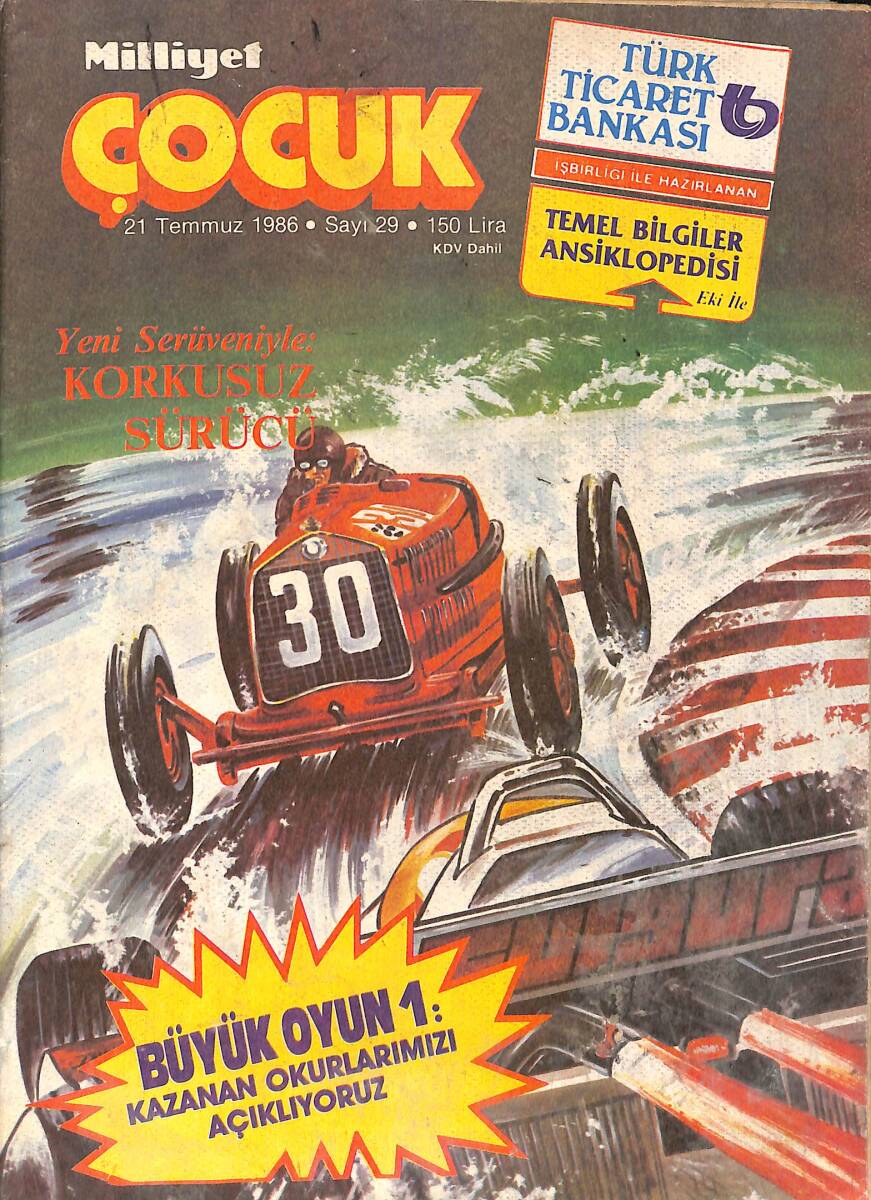 Milliyet Çocuk Dergisi 21 Temmuz 1986 Sayı: 29 - Red Kit - Şirin Tuzağı - Bilmece Bulmaca - Kaptan Cousteau - Korkusuz Sürücü NDR96257 - 1